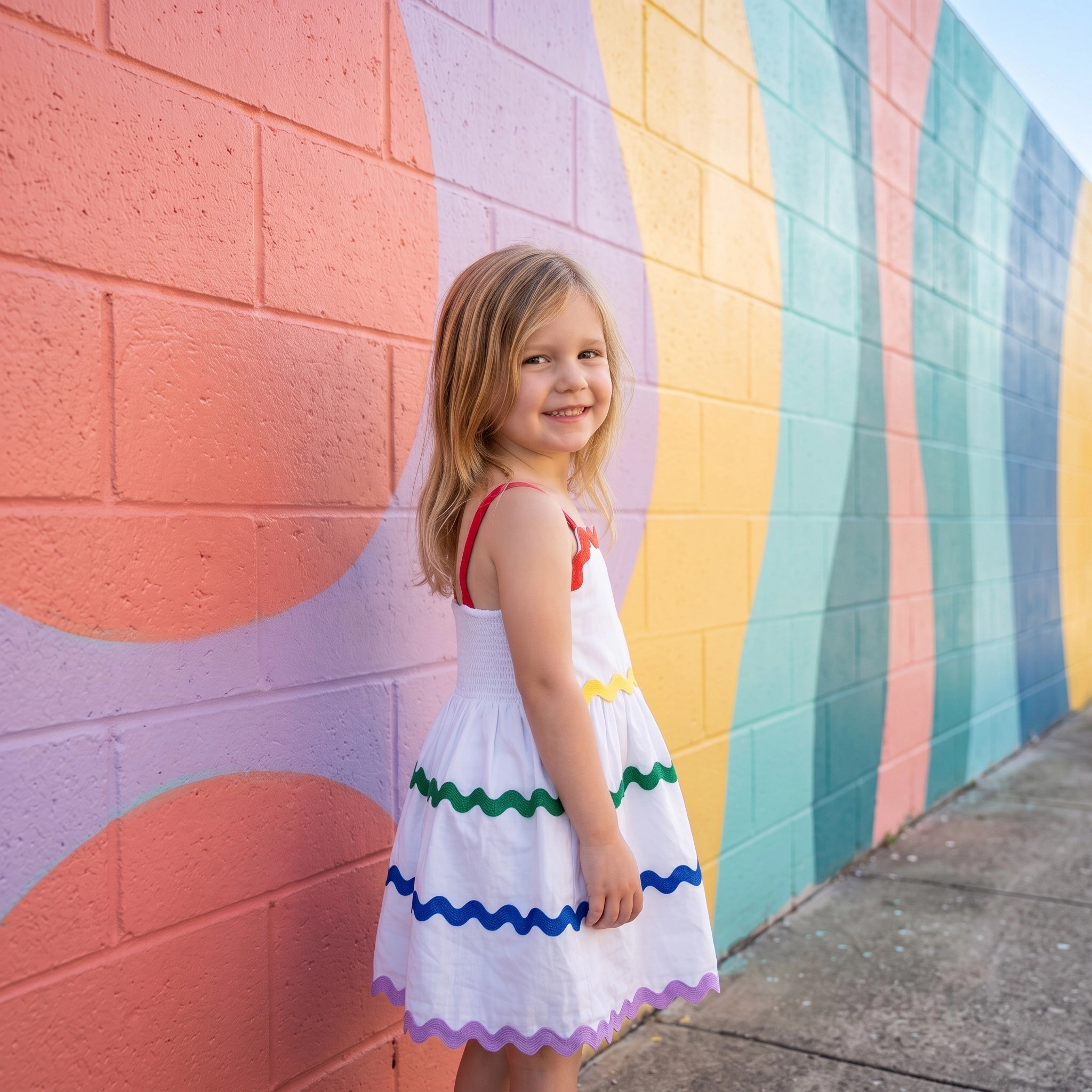 2Bunnies Girls 4T-8Y Rainbow Ric Rac Smocked Back Sundress