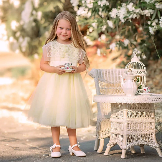 Faeella Buttercream Belle Pearl Capelet Flower Girl Dress, Color