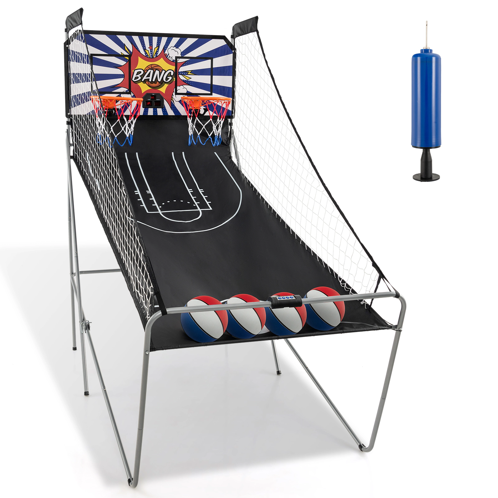 SUGIFT Dual Shot Basketball Arcade Game 8 Modes Electronic Scoring 4 Basketballs 43 x 32 x 81-in Folded Ages 6+ White