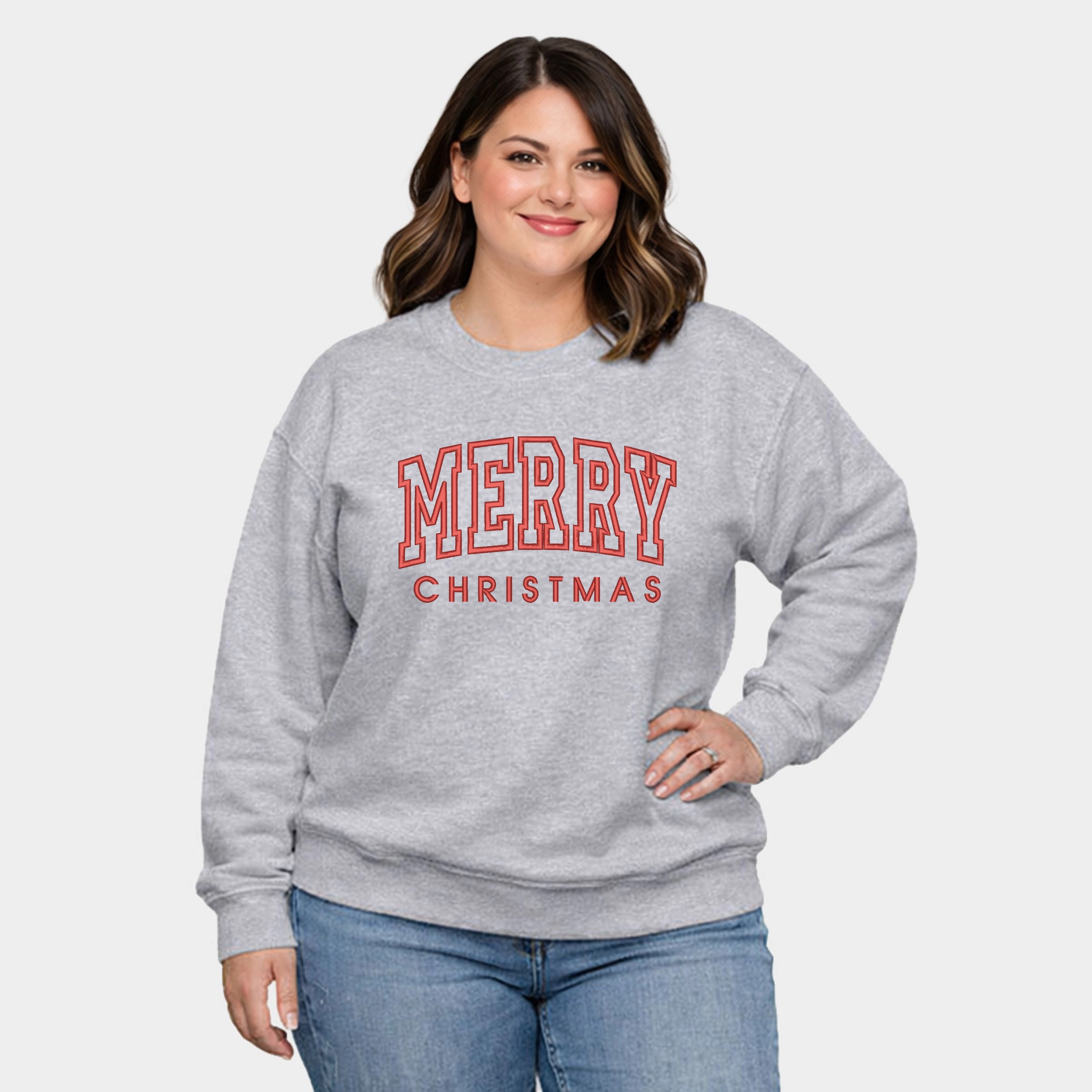 Simply Sage Market - Embroidered Merry Christmas Arch  Women's Plus Sized Graphic Sweatshirt