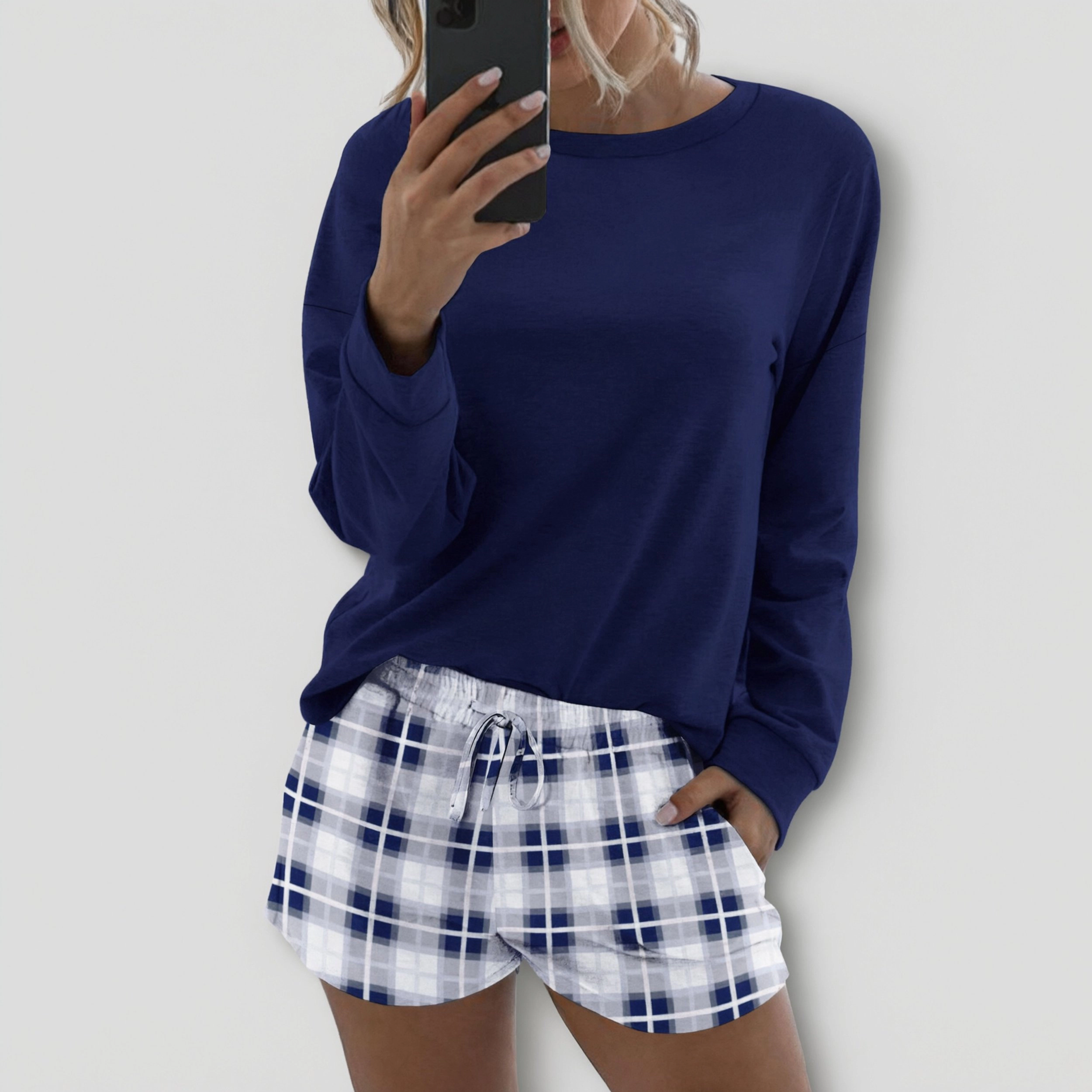 Ekouaer Womens Pajama Sets 2 Piece Lounge Set Casual Long Sleeve With Shorts Loungewear