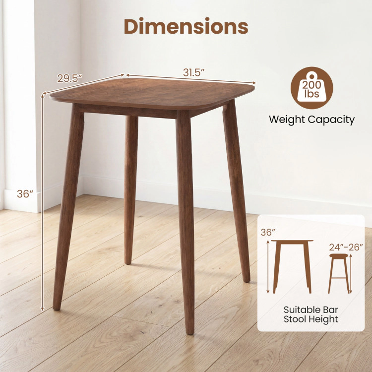 Hivvago 36 Inch Counter Height Bar Table Wooden High Top Pub Table With Solid Rubber Wood Legs