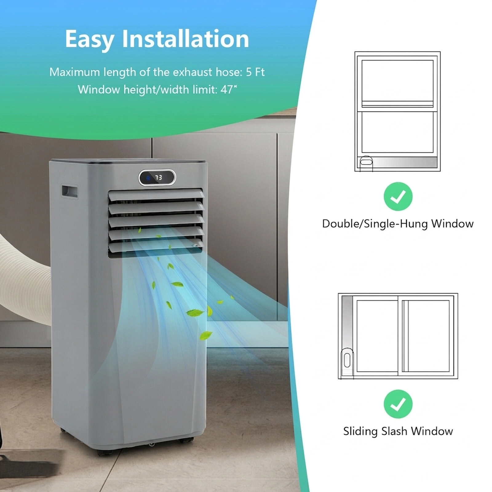 SUGIFT Gray 8000-BTU 3-in-1 Portable Air Conditioner with Dehumidifier and Remote 13-in W 13-in D 27.5-in H