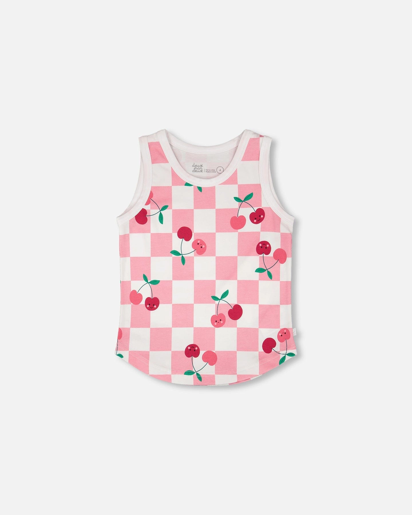 Deux par Deux Girls Organic Cotton Jersey Tank Top Printed Cherries