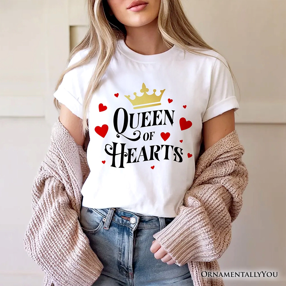 OrnamentallyYou Womens Queen Of Hearts Crown Royal Valentine T-Shirt