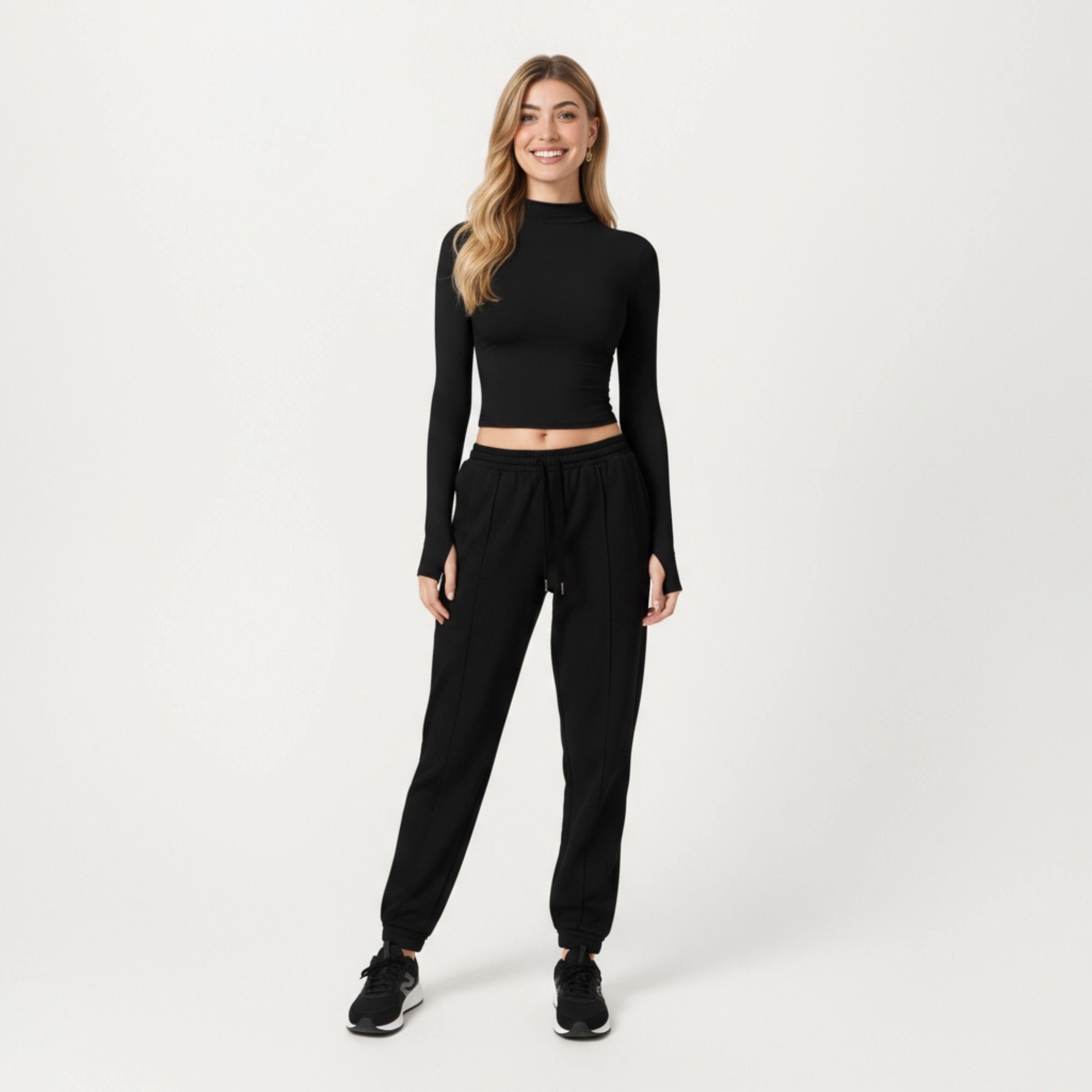 Anna-Kaci Women's High-Neck Cropped Long-Sleeve Top with Soft Textured Fabric