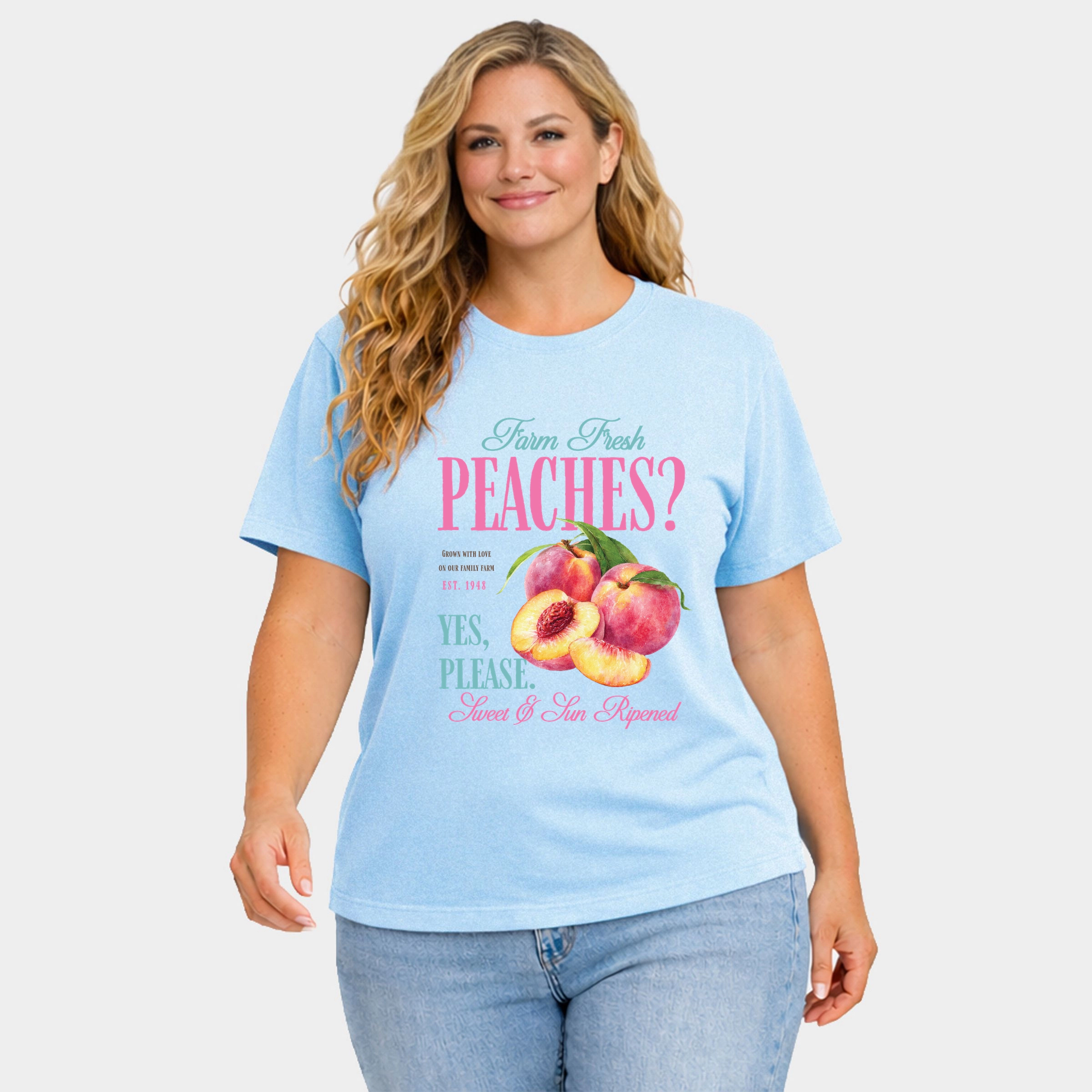 Simply Sage Market - Farm Fresh Peaches Women's Plus Sized Garment Dyed Graphic T-Shirt