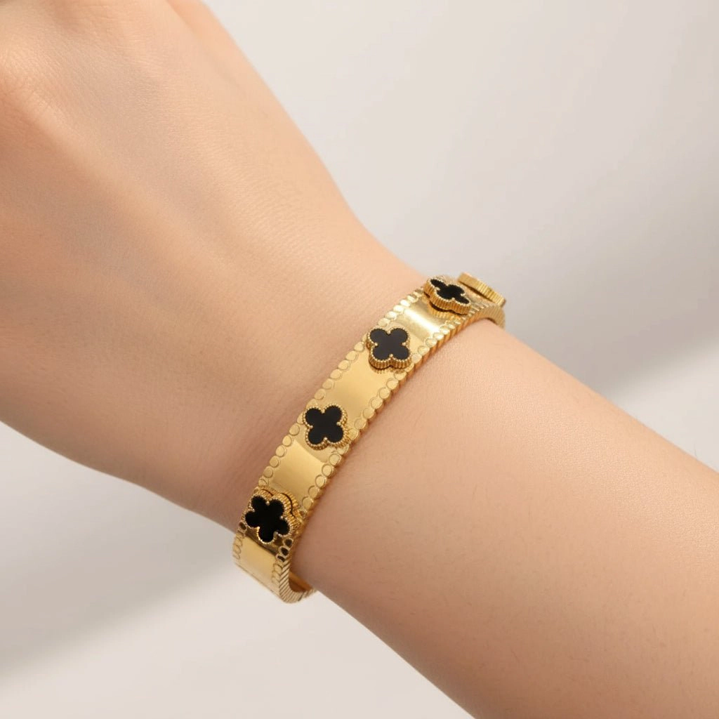 DressAtR Women's Black Flower Bangle Bracelet