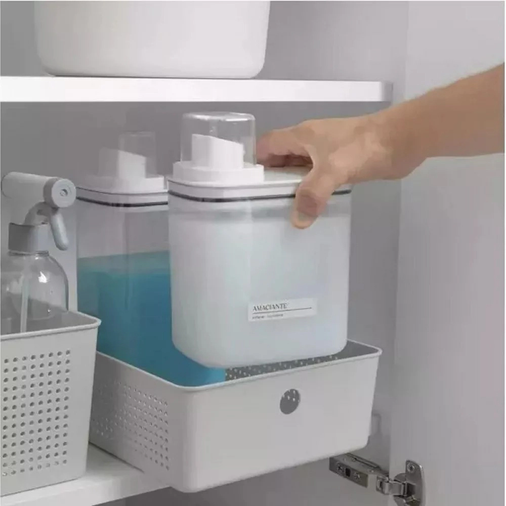 OU Laundry Detergent Dispenser & Wall-Mounted Storage Organizer Set, 2 Pack 50oz Clear Soap with Measuring Cap