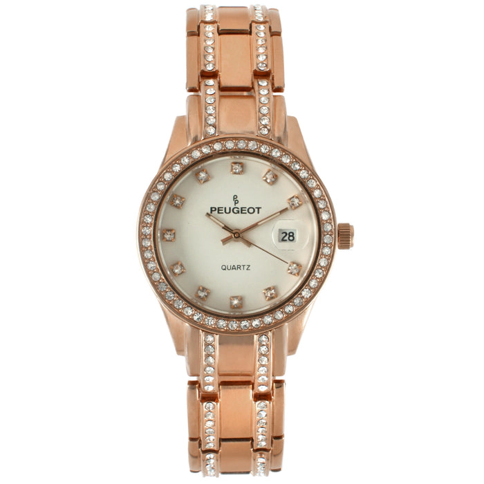 Peugeot Womens Round Rose-Gold Luxury Status Swarovski Crystal Bracelet Watch