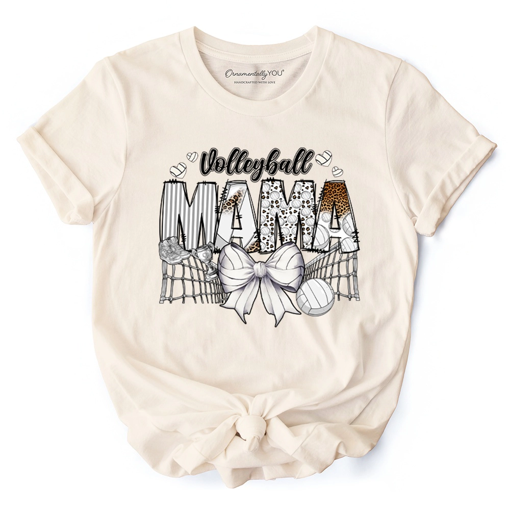 OrnamentallyYou Womens Volleyball Mama Coquette Bow T-Shirt