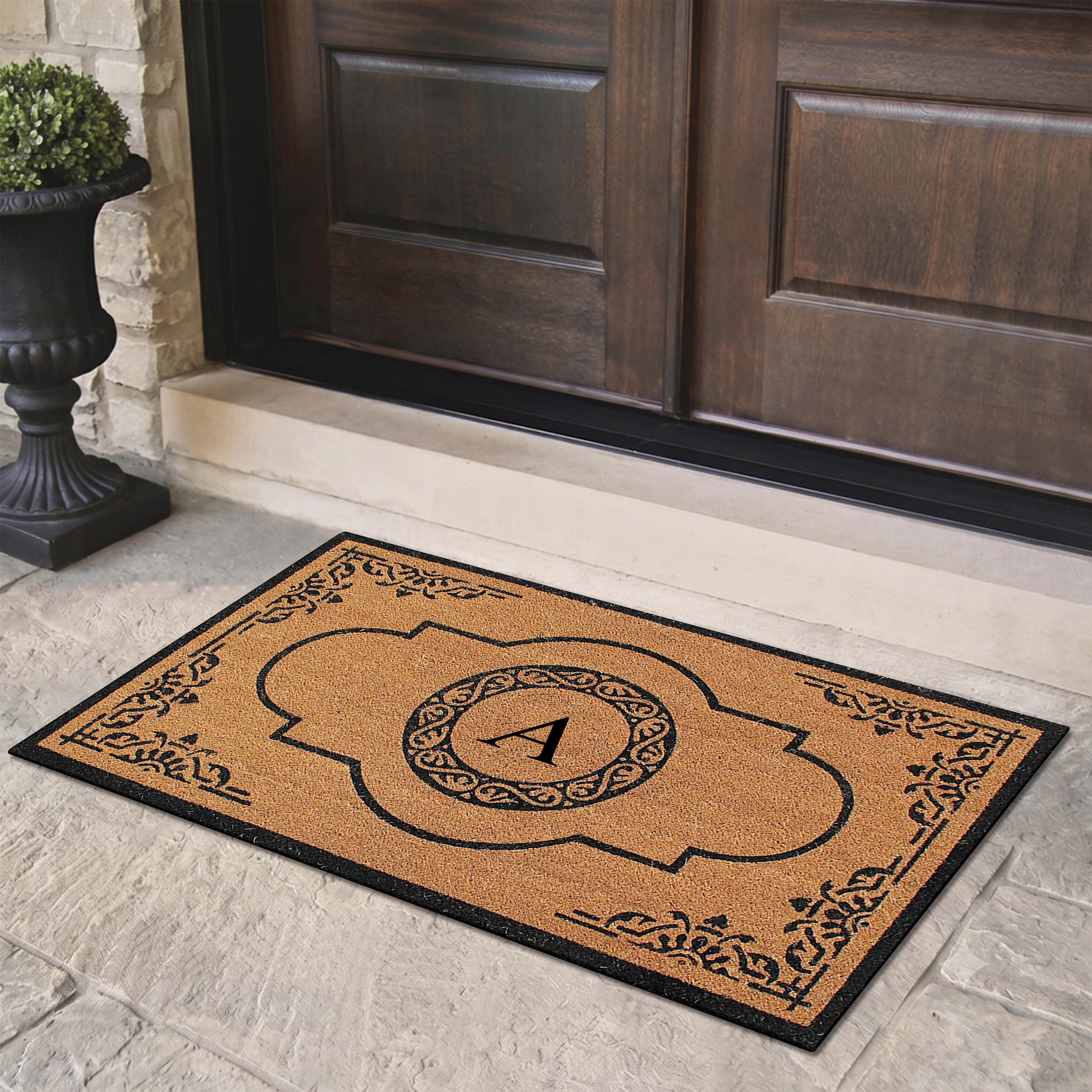 A1 Home Collections Natural Coir Monogrammed Welcome Doormat Heavy Duty Vyl Back 30 x 48 Letter M