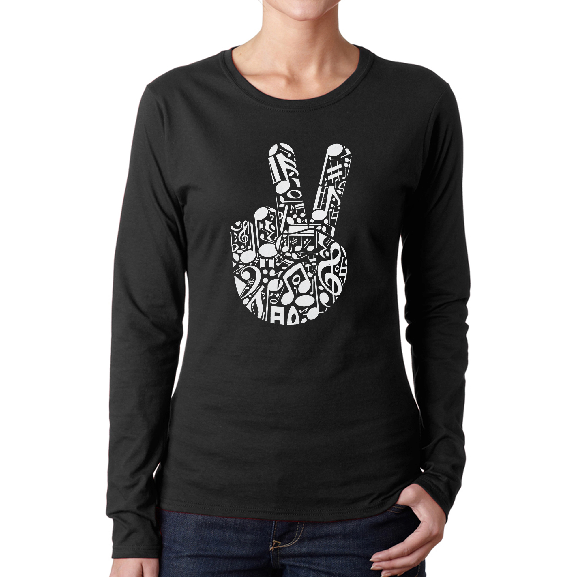 LA Pop Art Women's Word Long Sleeve T-Shirt - Peace Finger Notes