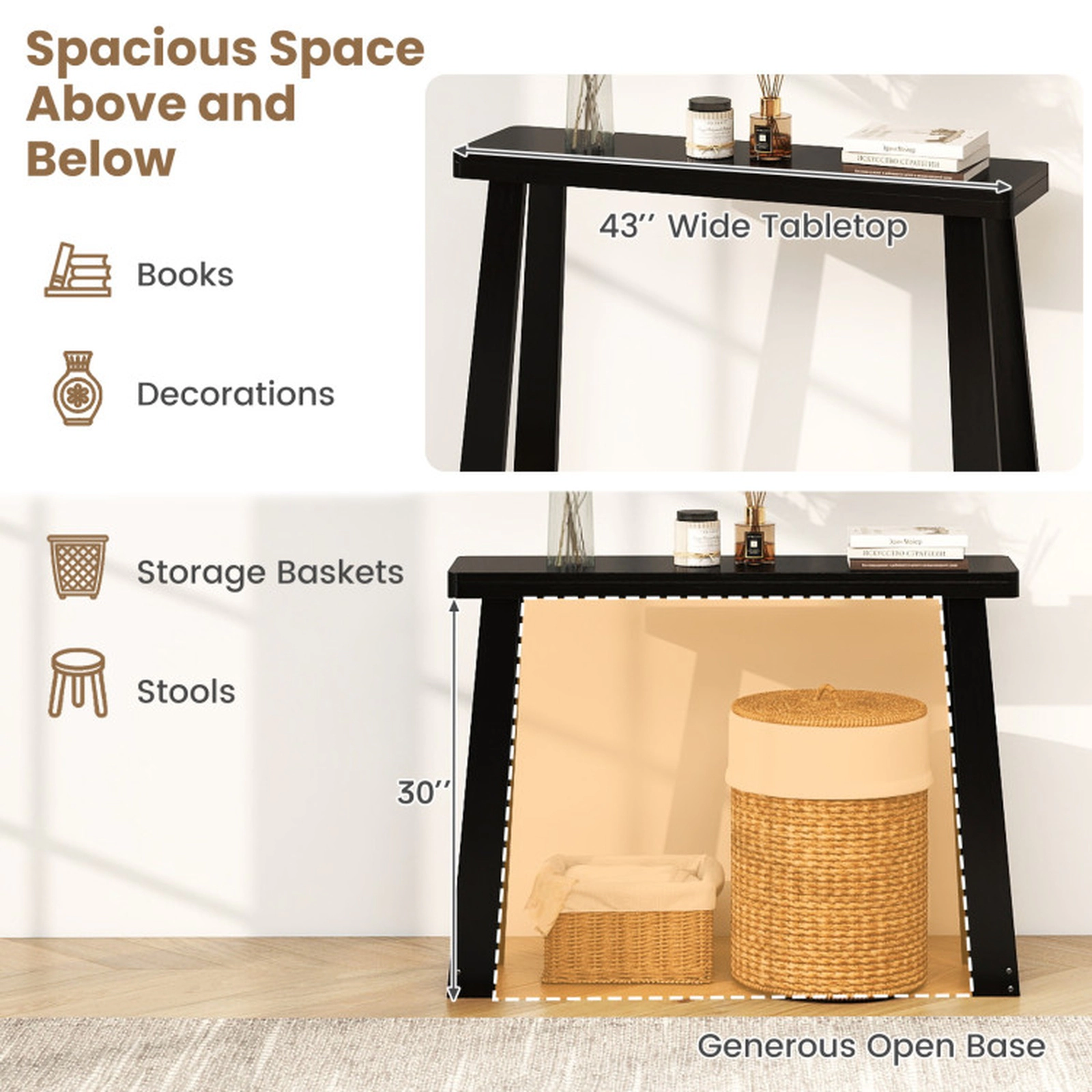 SUGIFT Narrow Entryway Console Table 165-lb Capacity Black/Walnut