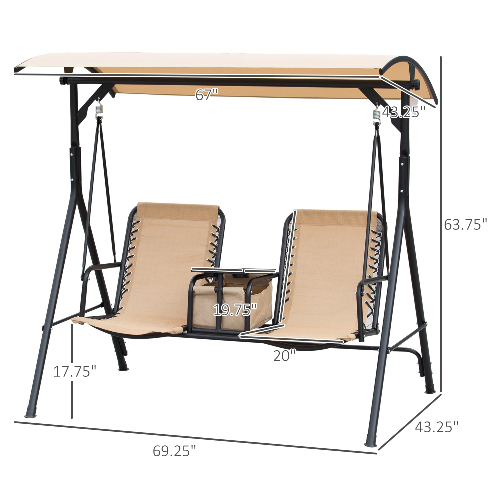 HONGGE Porch Swing with Canopy Storage Table Cup Holder