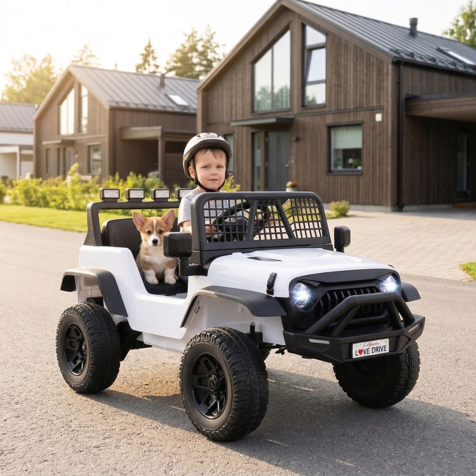 SUGIFT 24V White Kids Ride-On Car with Parent Remote Control 6 Songs and LED Headlights 38-in W 66-lb Rider