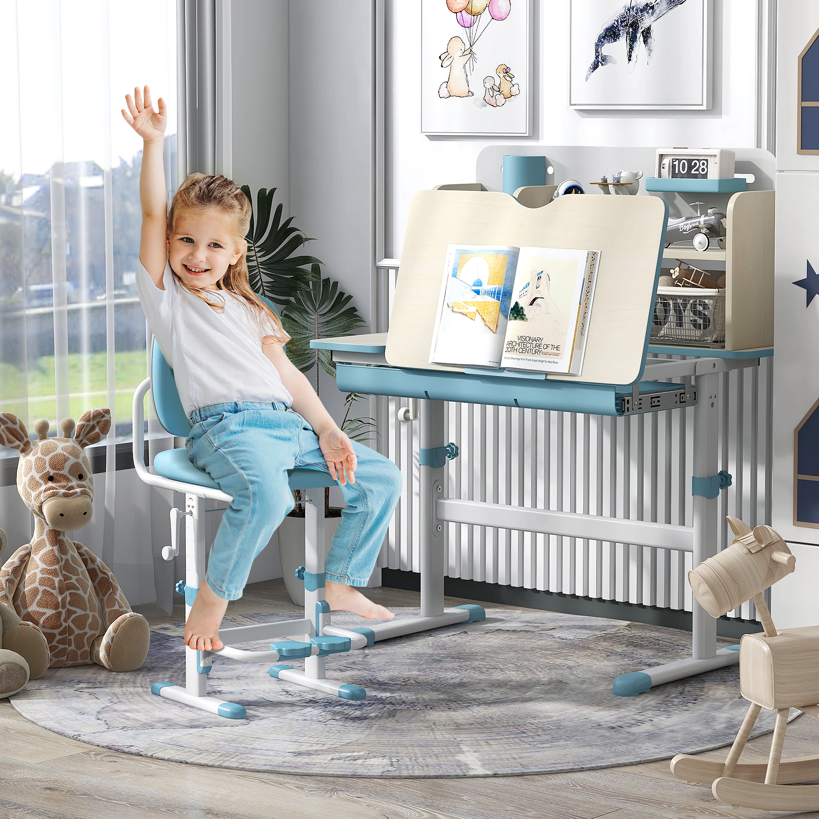 SUGIFT 7-Level Tilt Desktop and Hutch for Ages 3-12 Height Adjustable Kids Study Desk