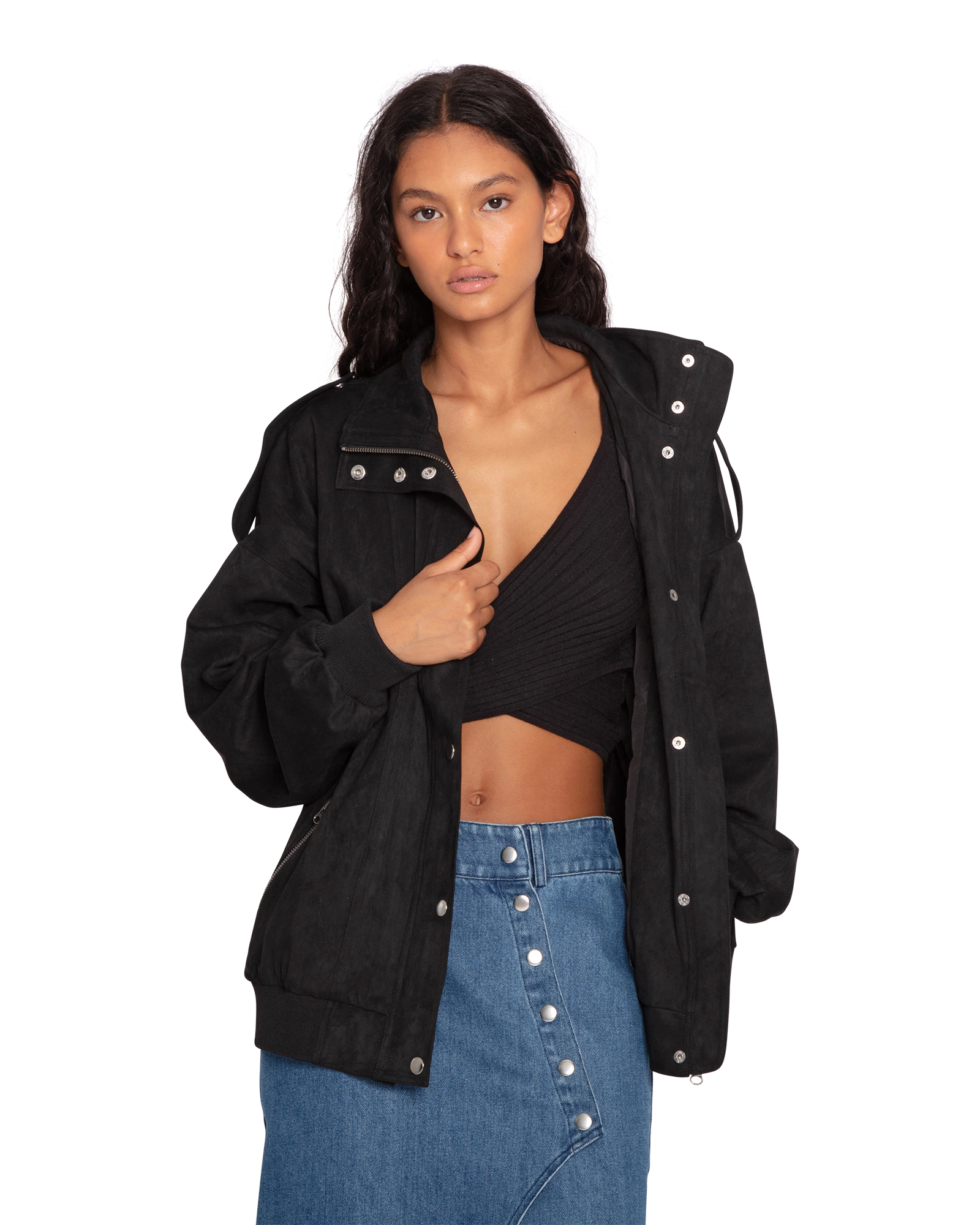 Belle & Bloom Womens Most Wanted Suede Bomber Jacket