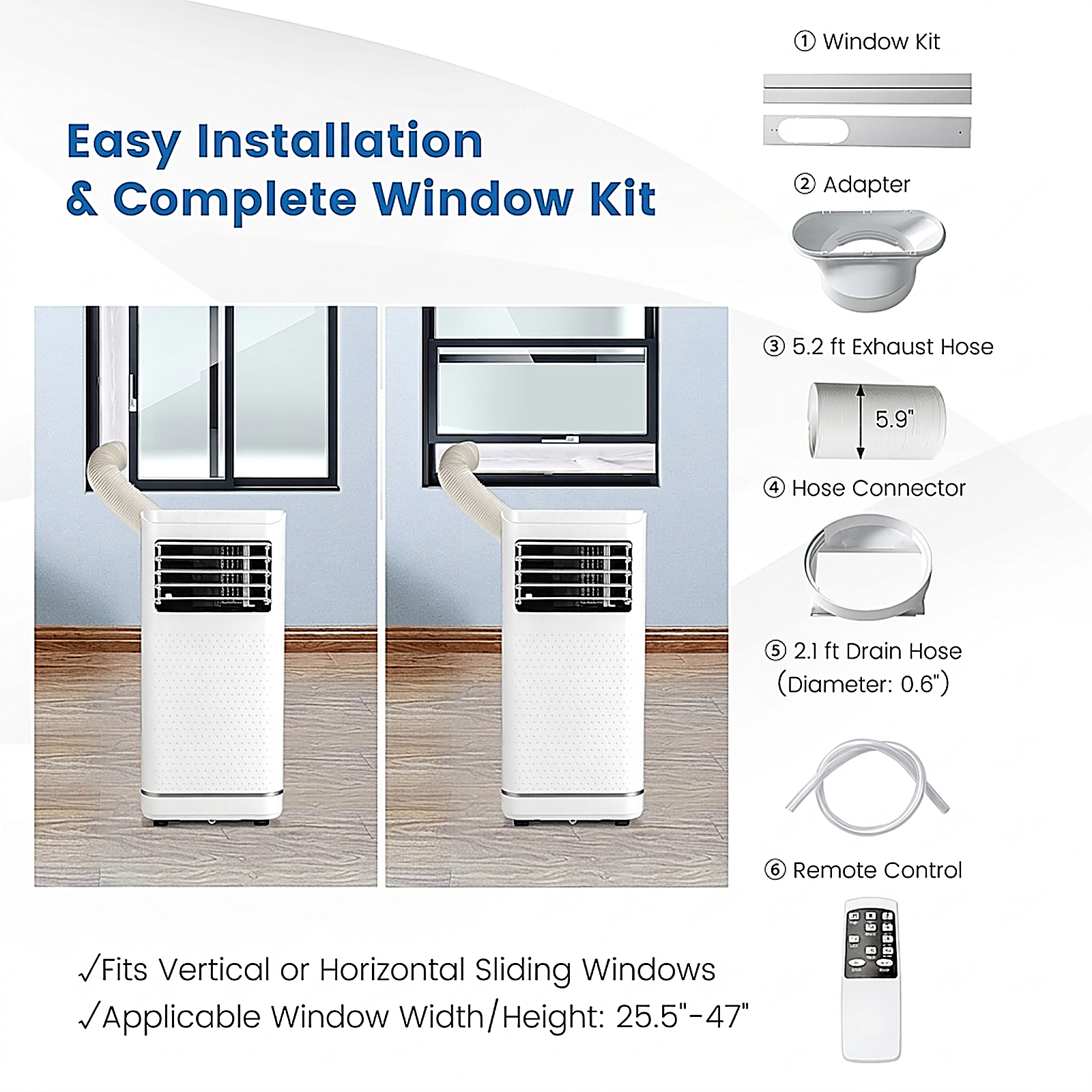 SUGIFT 8000 BTU Portable Air Conditioner with Dehumidifier and Fan Mode 27.5-in Tall 250-350-sq-ft Coverage White