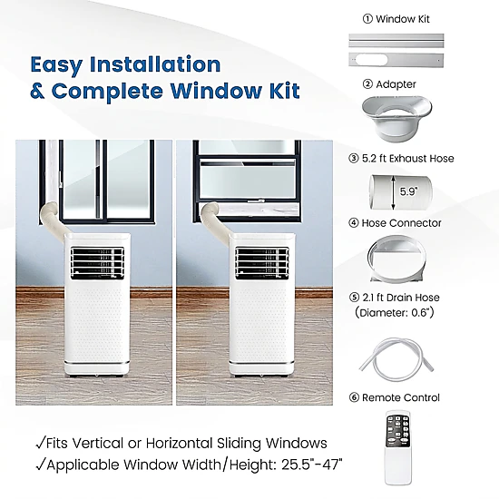 SUGIFT 8000 BTU Portable Air Conditioner with Dehumidifier and Fan Mode 27.5-in Tall 250-350-sq-ft Coverage White