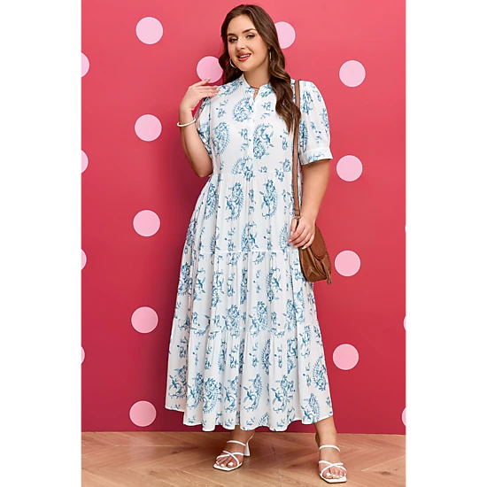 Threaded Pear Women's Milana Short Sleeve Maxi PLUS Dress
