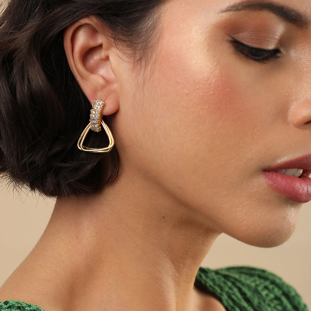 SOHI Women's Gold Triangle Drop Earrings