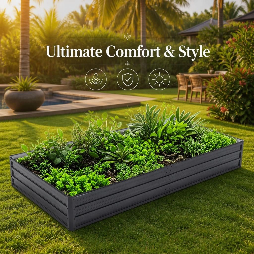 WOW PIONEER Long Rectangular Low Profile Metal Raised Garden Planter for Vegetables Flowers Herbs Outdoor Plants