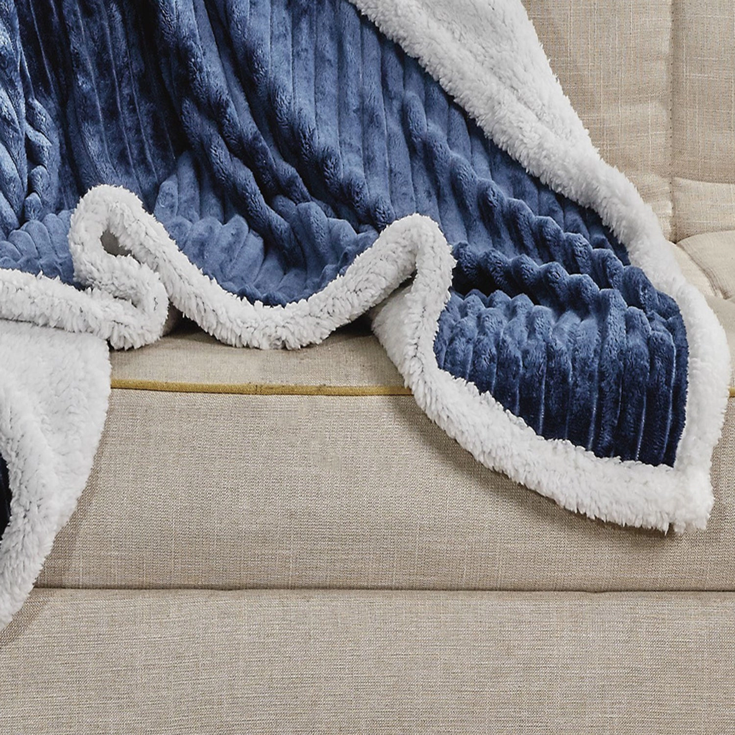Plazatex Corduroy Faux Sherpa Reverse Throw Blanket - 50" x 60", Navy