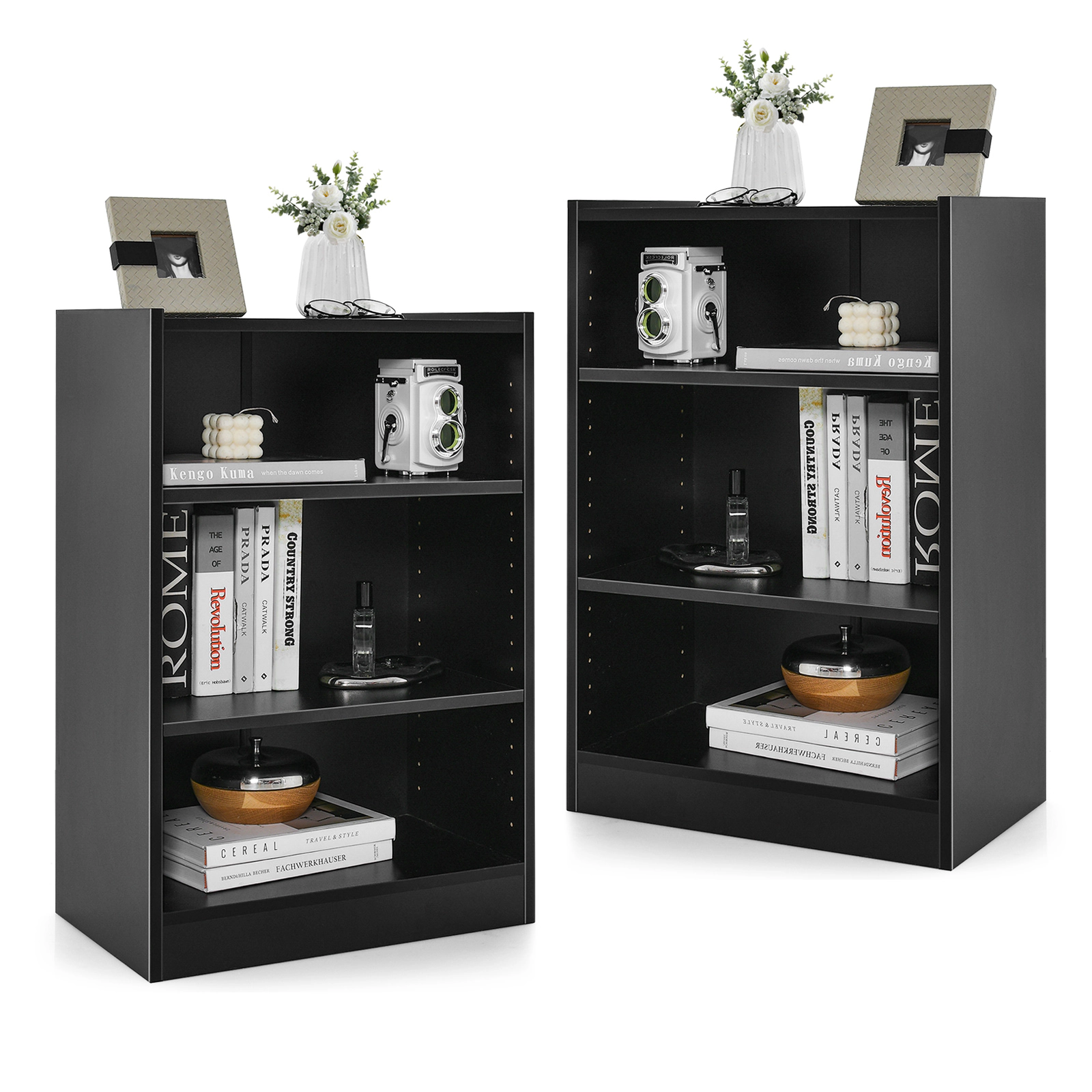 Costway 2 PCS 3-Tier Bookcase Open Multipurpose Display Rack Cabinet with Adjustable Shelves Brown