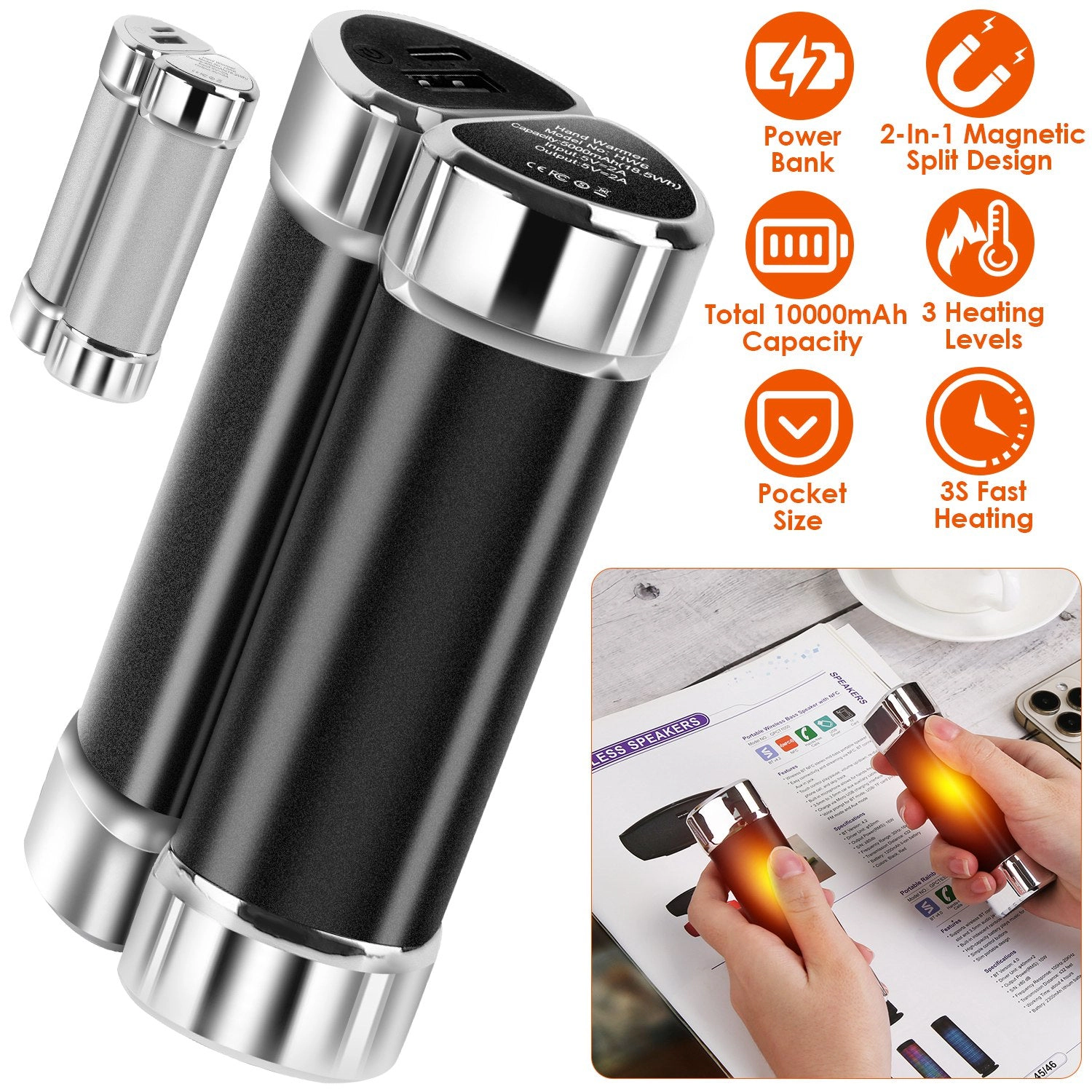 GBruno 2-in-1 Magnetic Hand Warmers Power Bank