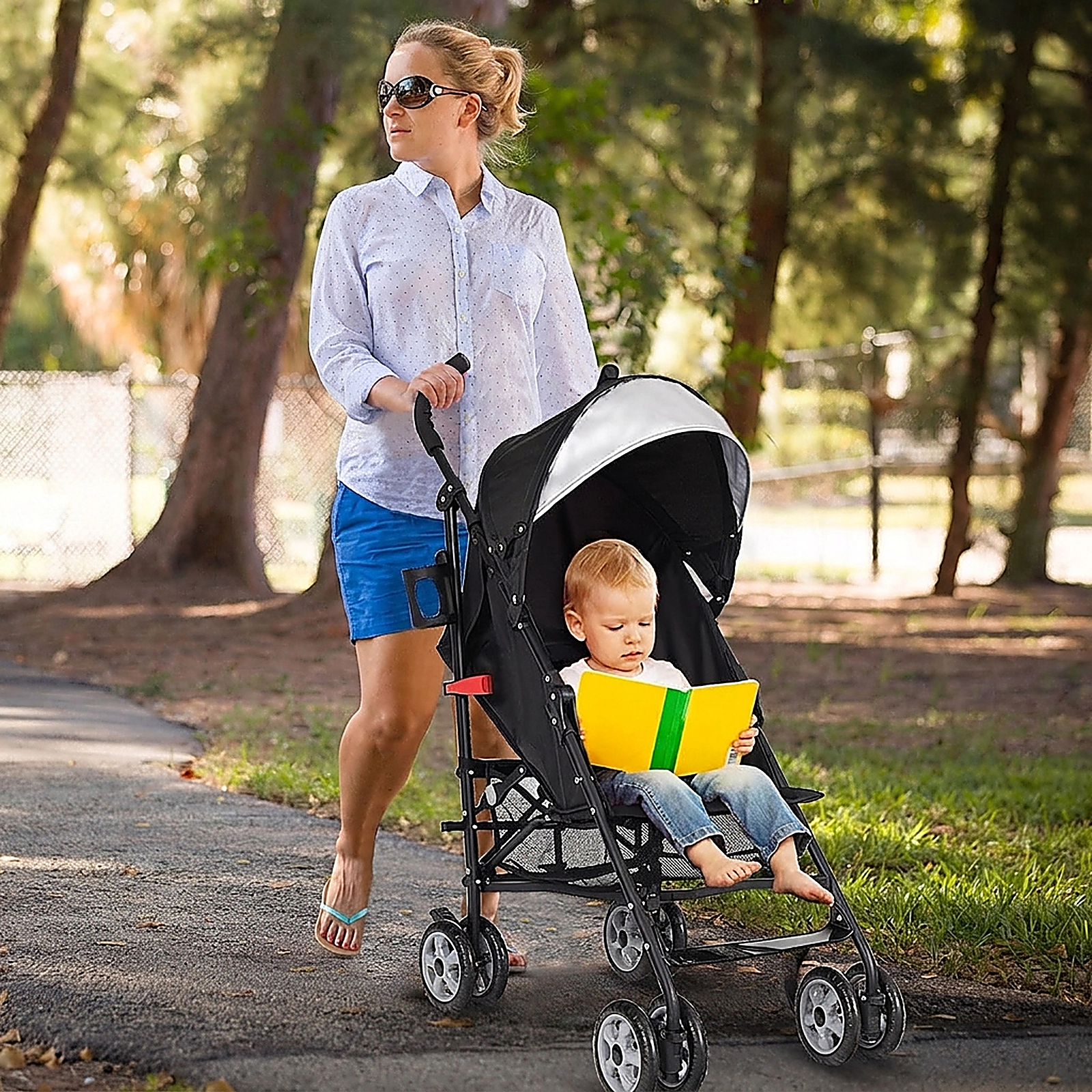 SUGIFT Baby Black Folding Umbrella Stroller with Storage Basket 26-in W 20-in D 43.5-in H 33-lb Seat Capacity