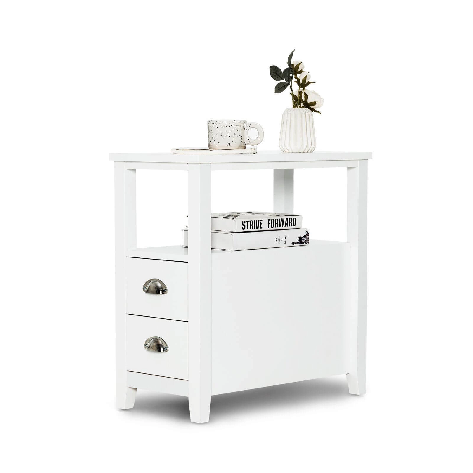 SUGIFT 2-Drawer Wooden End Table Nightstand with Shelf 33-lb Tabletop Capacity 23.5 x 12 x 24 in Frame White