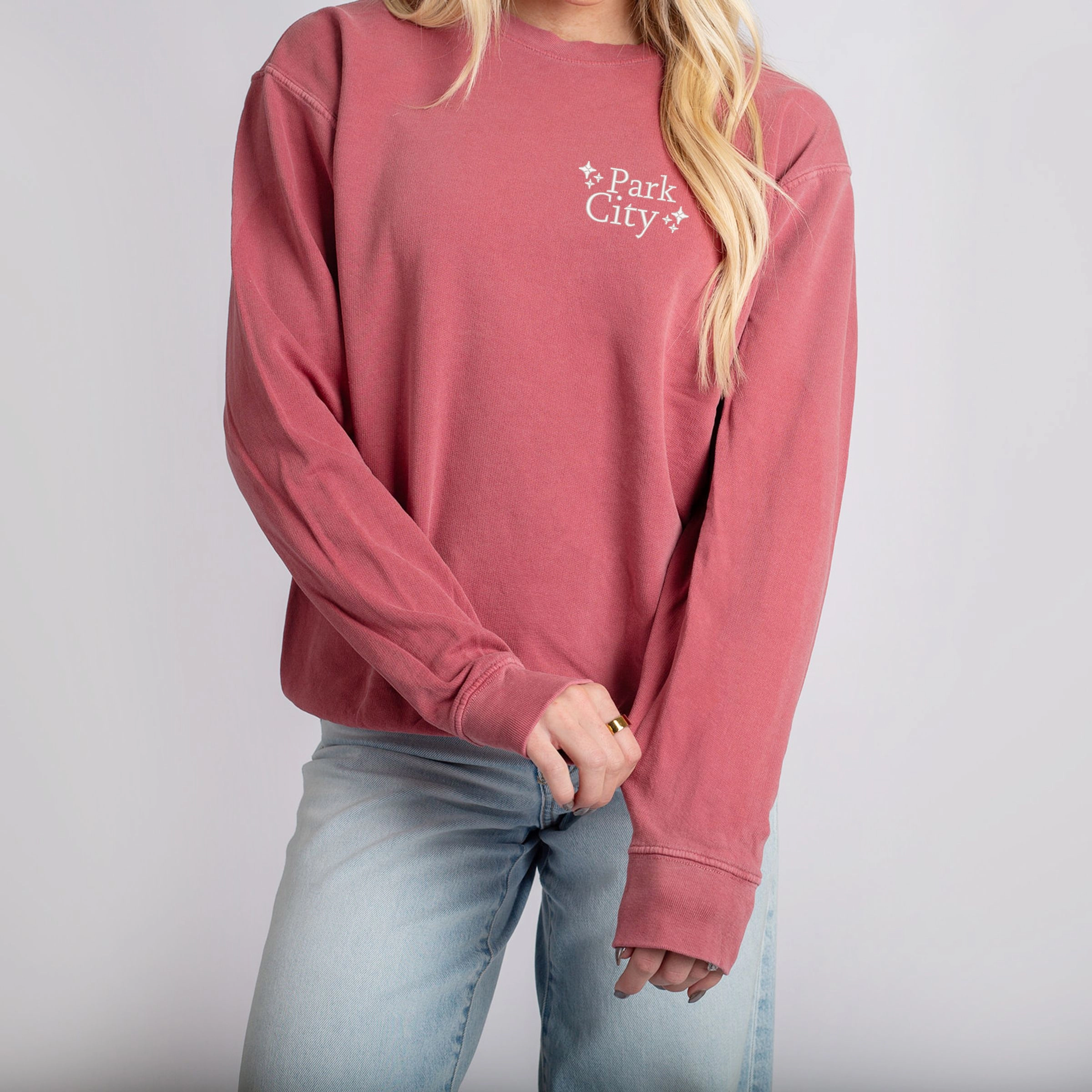Simply Sage Market - Embroidered Park City Stars Women's Lightweight Garment Dyed Sweatshirt