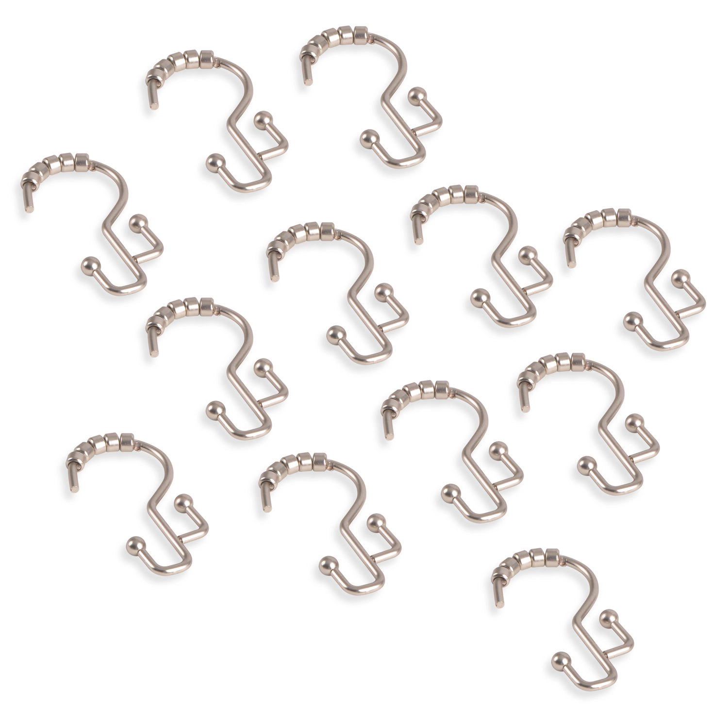 Utopia Alley Rust-Resistant Stepped Metal Double Shower Curtain Hooks, Easy Glide Hooks - Set of 12