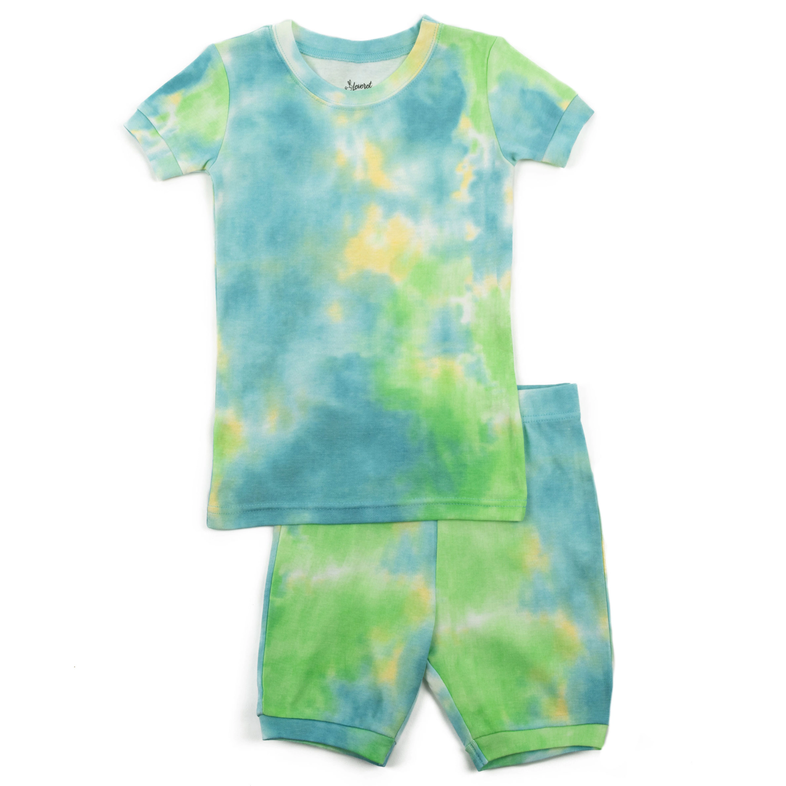 Leveret Kids 2-pc. Cotton Mixed Tie Dye Short Sleeve Shirt & Shorts Pajama Set