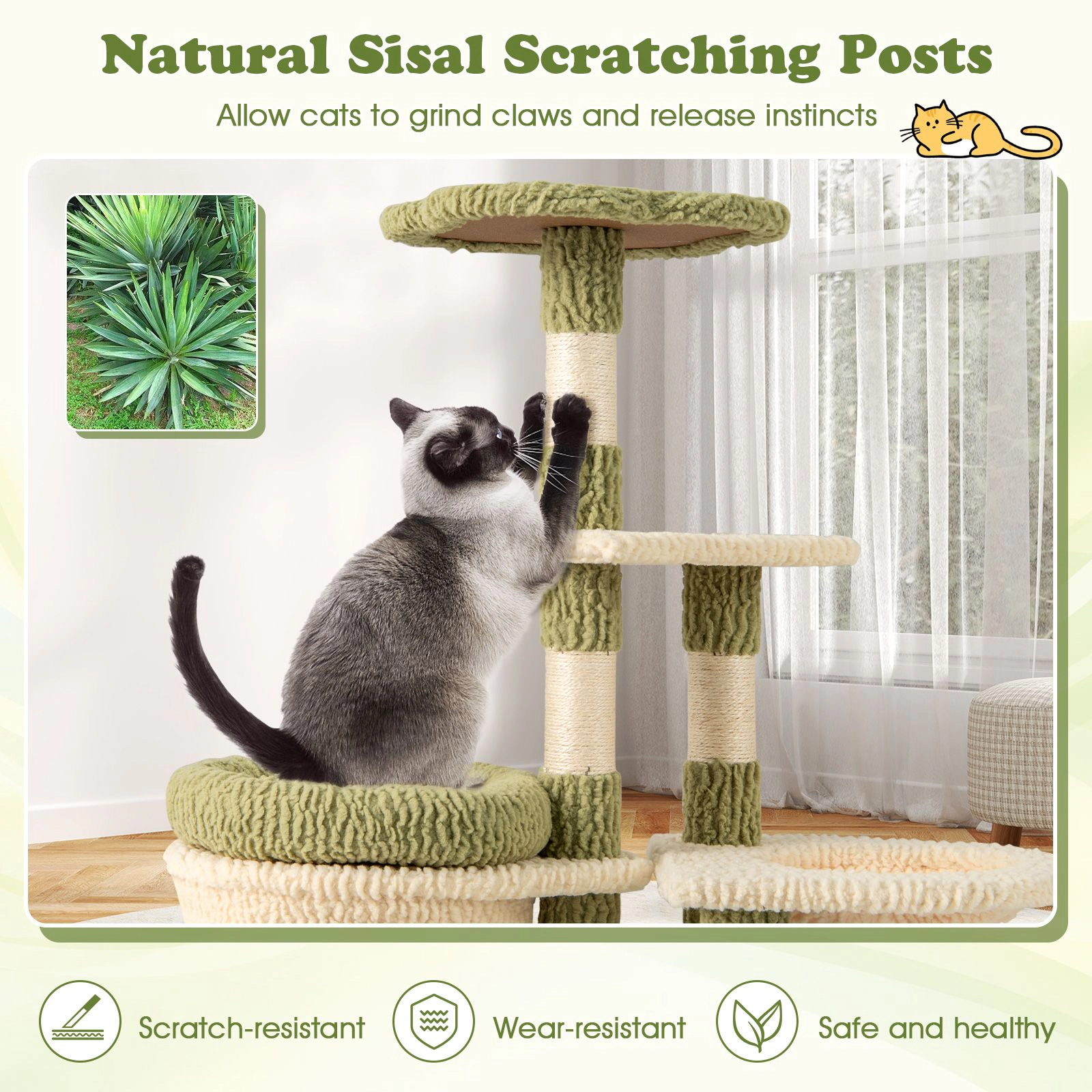 SlickBlue 38 Inch Cat Tree with Condo Hammock and Scratching Posts