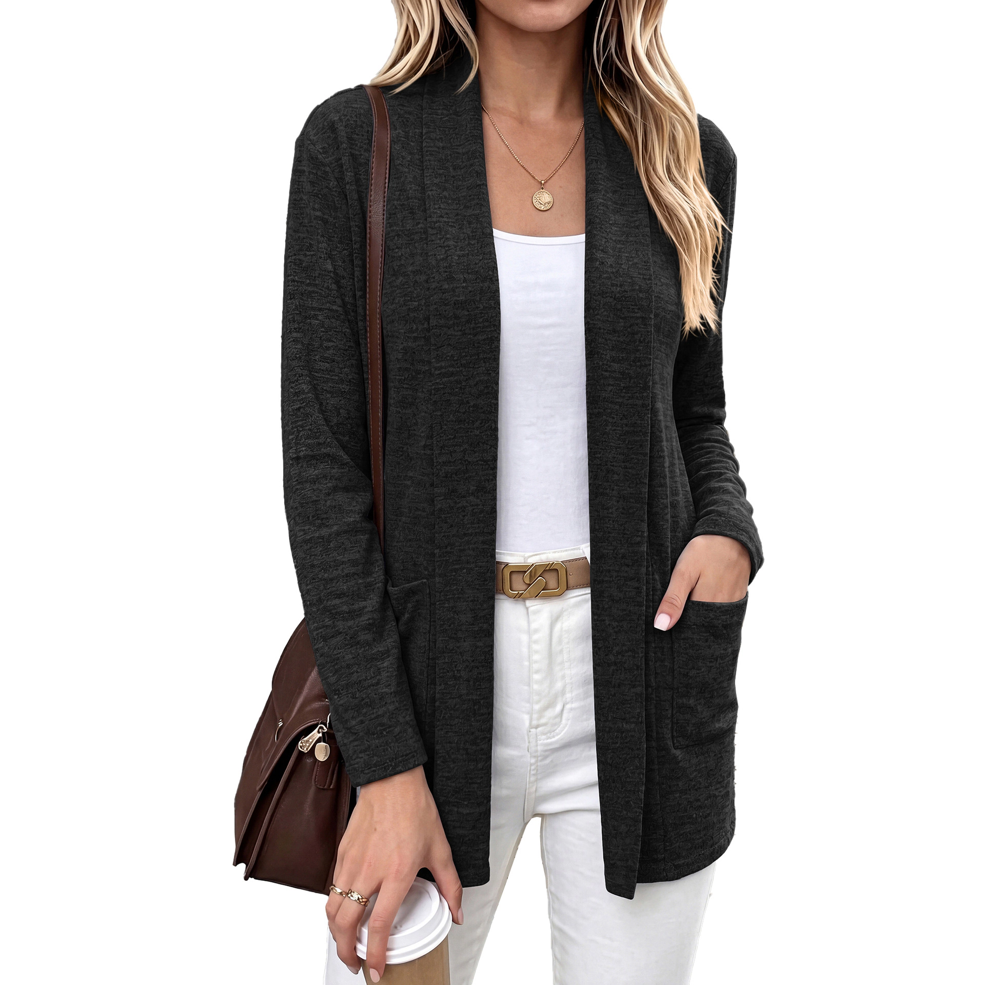 Womens Long Sleeve Open Front Casual Sweater Cardigans with Pockets