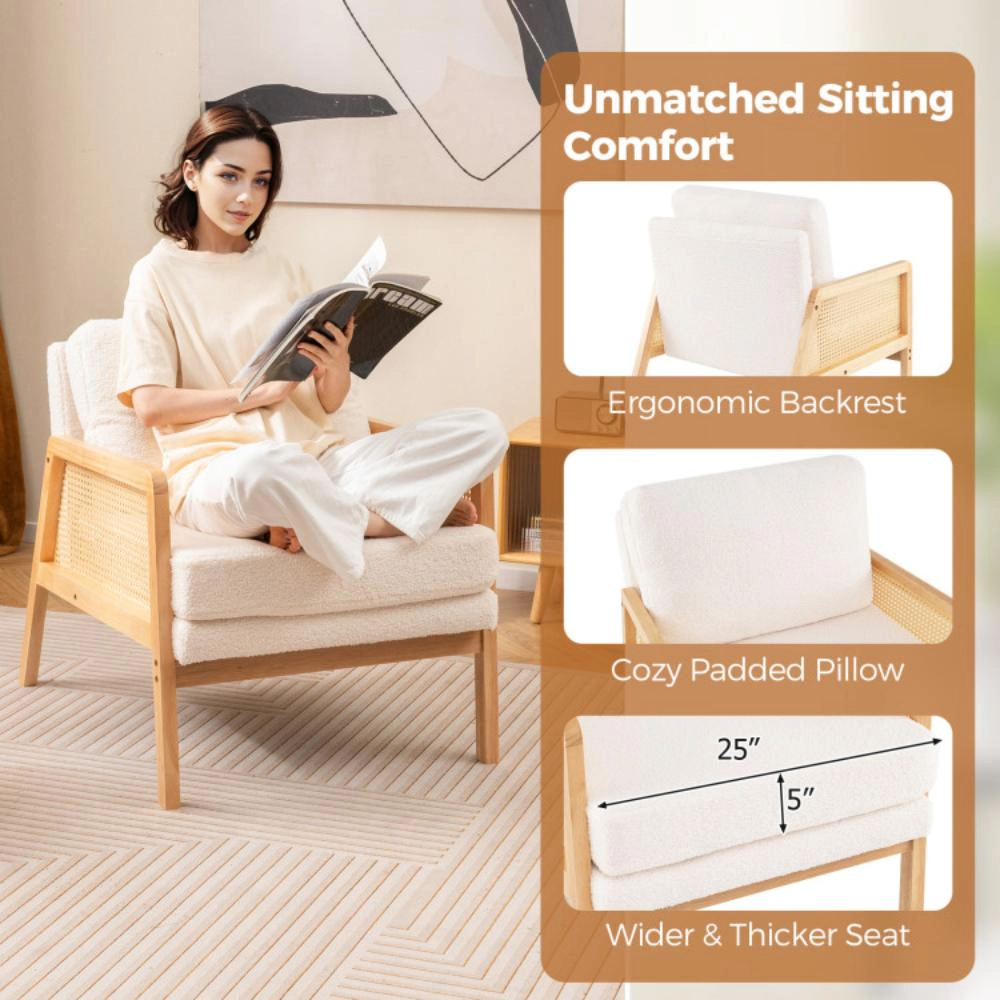Hivvago Modern Rattan Arm Accent Chair with Cushion