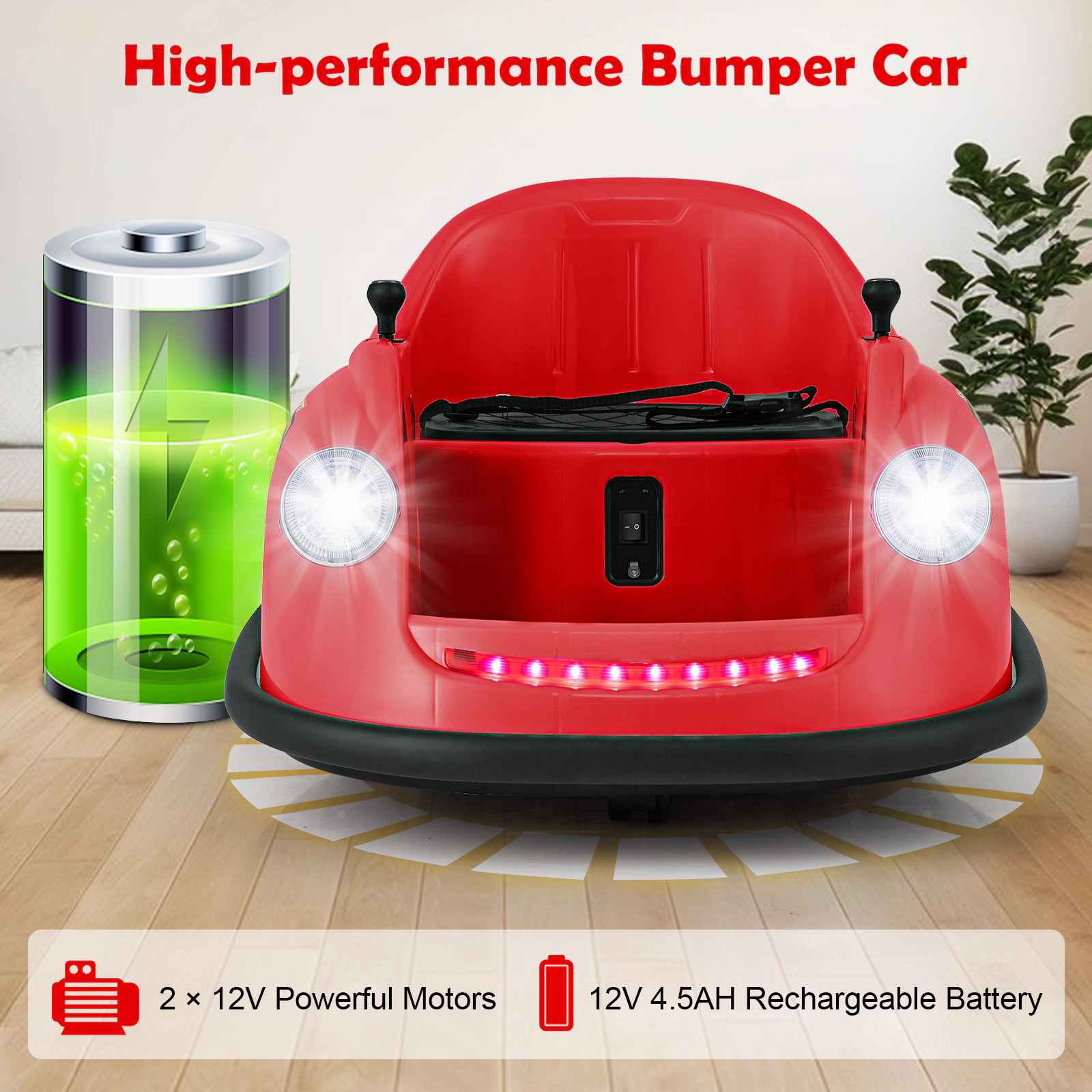 Hivvago 12V Electric Kids Ride on Bumper Car Battery Powered Bumping Car with Remote Control-Red