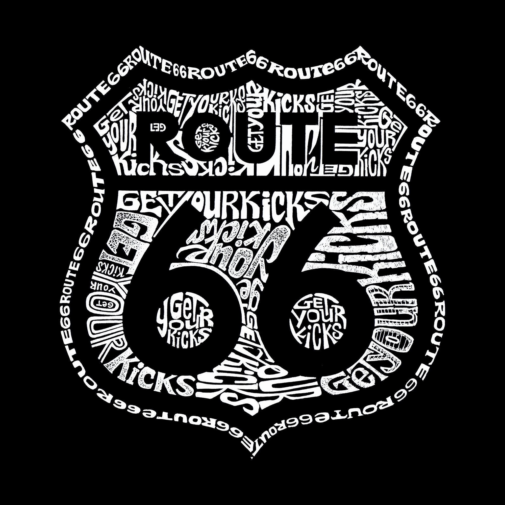 LA Pop Art Men's Get Your Kicks On Route 66 Word T-Shirt