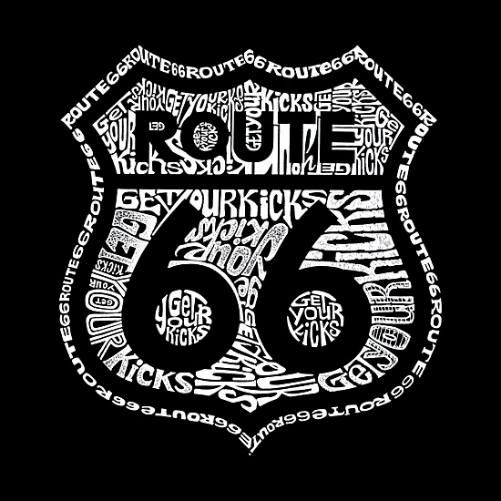 LA Pop Art Women's Word Art T-Shirt - Get Your Kicks on Route 66