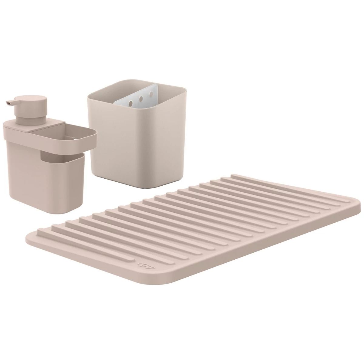OU Kitchen Sink Organizer 3pc Set - Dish Drying Rack, Cutlery Drainer & Soap Dispenser Caddy w/ Sponge Holder