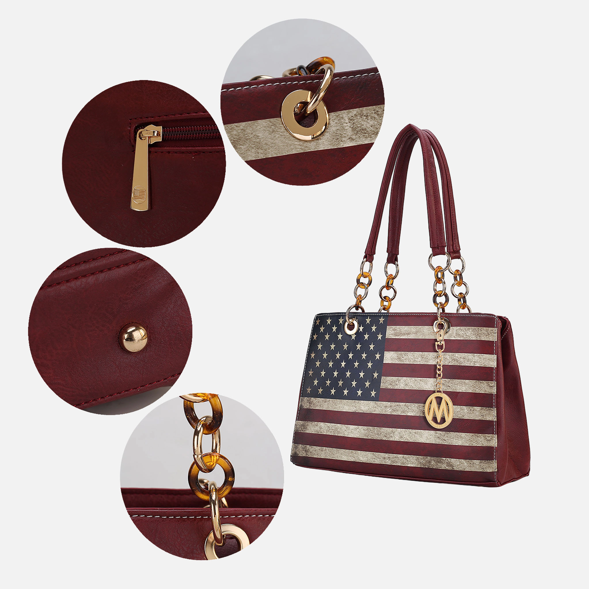 Mia K Collection Nevaeh Shoulder Bag - Vegan Leather Patriotic Print, Three Compartments