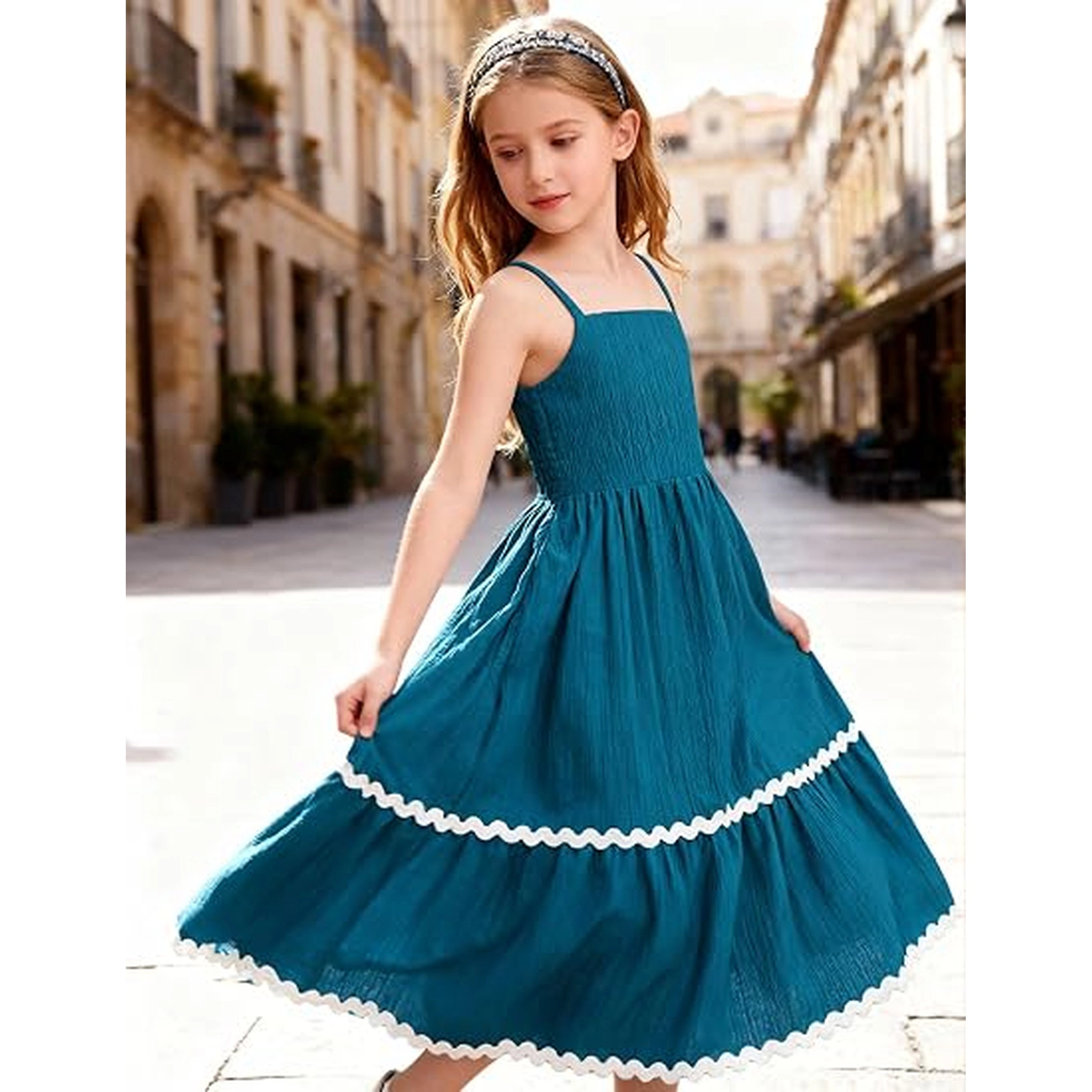Arshiner Girls Summer Spaghetti Strap Dresses Flowy Tiered Cami Maxi Sundress With Pockets
