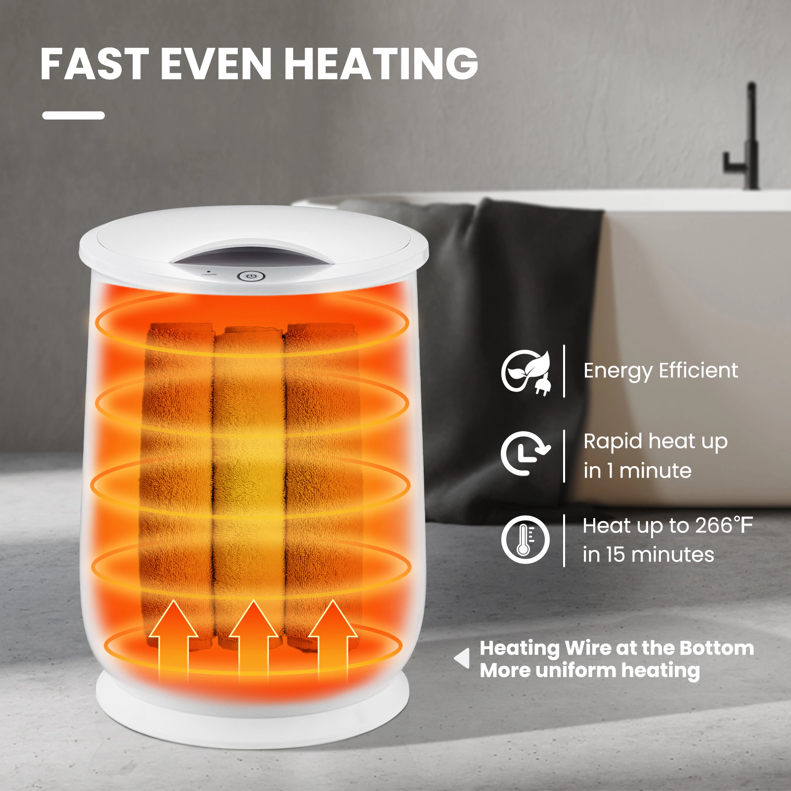 SUGIFT Rapid Heating 21L Bathroom Towel Warmer with 1-Hour Auto Shut Off 13 x 13 x 18.5 in Plastic Housing White/Gray