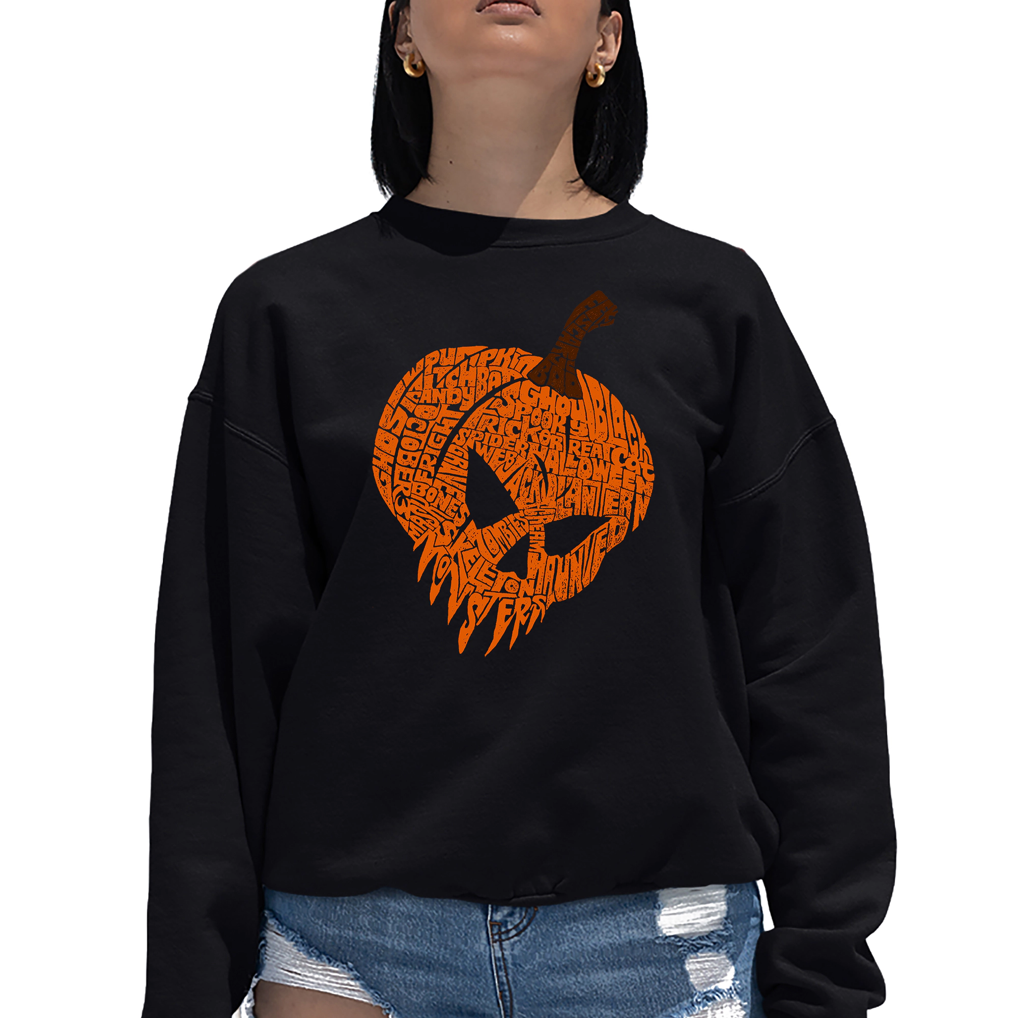 LA Pop Art Evil Pumpkin - Women's Word Crewneck Sweatshirt