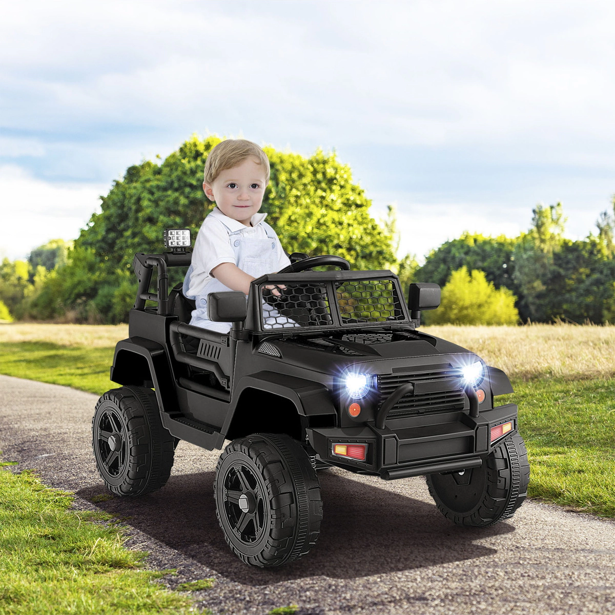SUGIFT 12V Kids Ride On Truck with Remote Control & Headlights 66-lb Capacity Ages 3-7 39-in Body Steel & Plastic Black