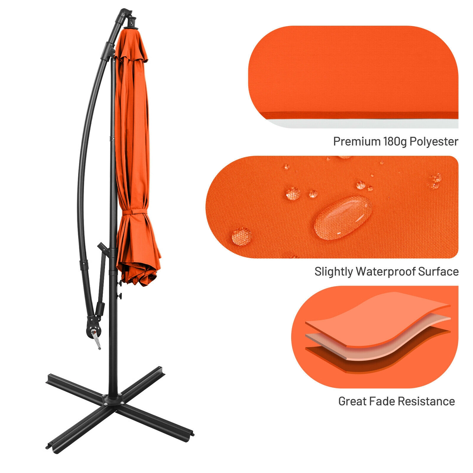 SUGIFT 10 ft Orange Offset Patio Umbrella, Waterproof Canopy, Crank Lift, Manual Tilt, Cross Base