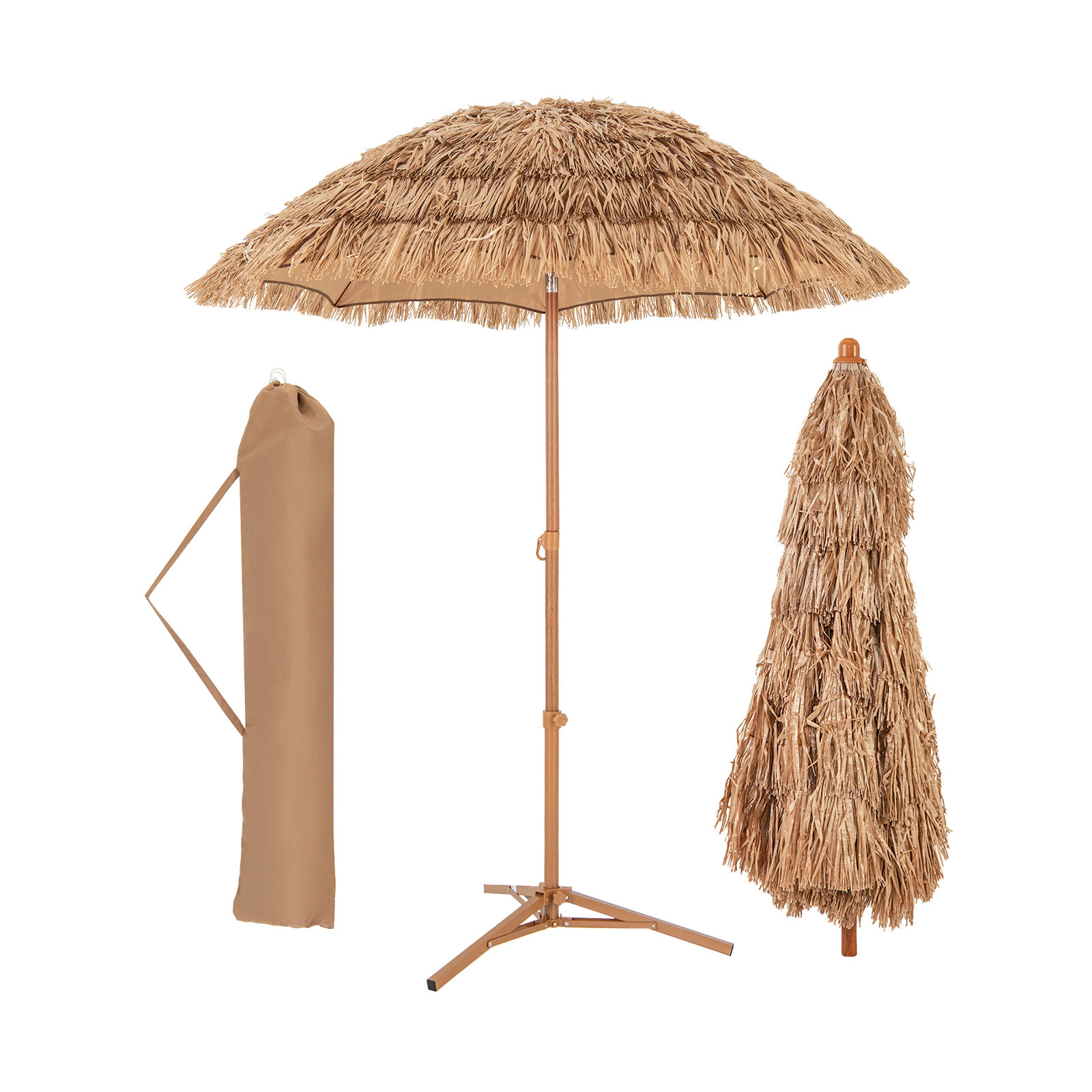 SUGIFT Thatched Tiki Umbrella with Foldable Stand and Push Button Tilt 6.5-ft Canopy Natural