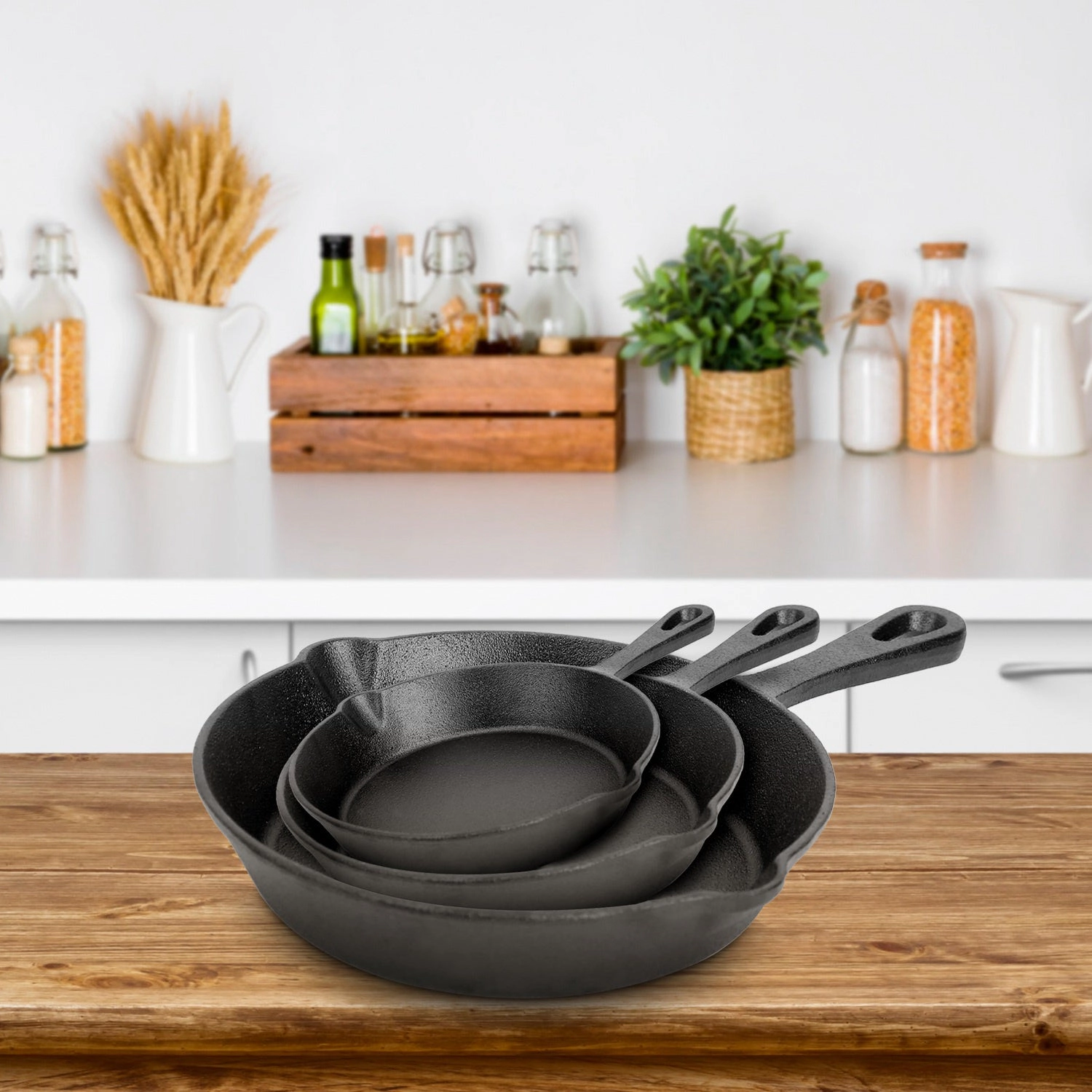GBruno Pre-Seasoned Cast Iron Skillet Set 3-Piece